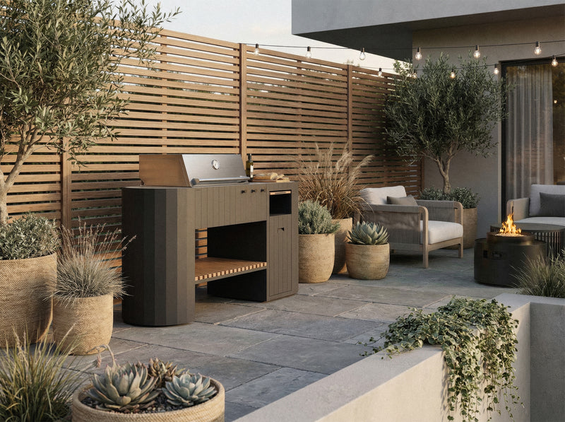 OVO Outdoor kitchens Paired with 3 Burner Gas BBQ and Gas Cabinet GM | 1.9M