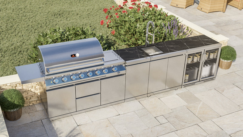Whistler Outdoor Kitchen 6 Burner BBQ, Sink and Fridge | Oaksey | 4.2Meters