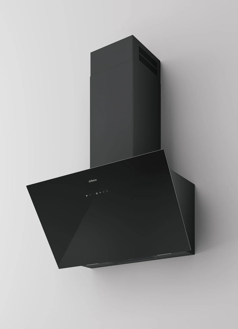Airforce OMEGA 90cm Vertical Inclined Cooker Hood with Touch Control Black Glass Finish