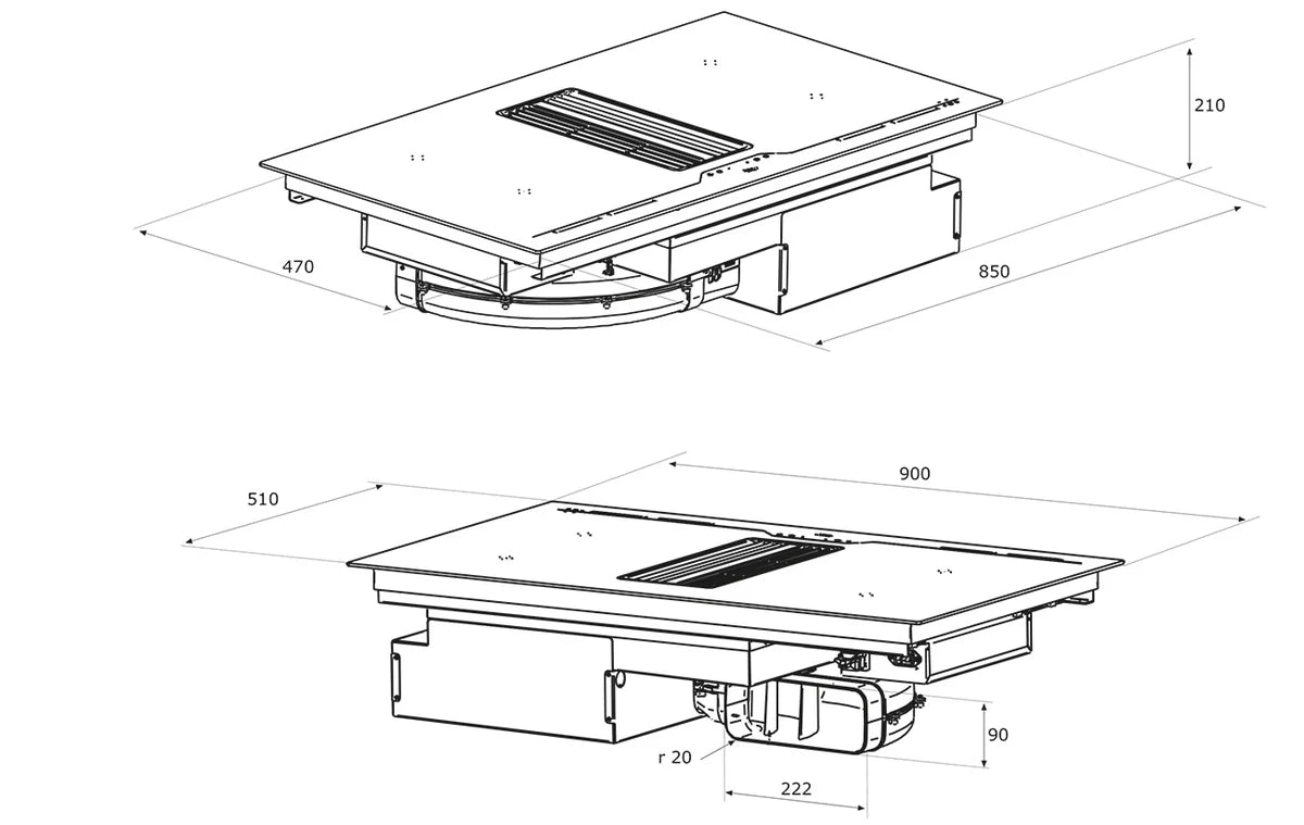 Airforce Aspira Centrale Flex On-Board 90cm Induction Hob with Downdraft Extraction