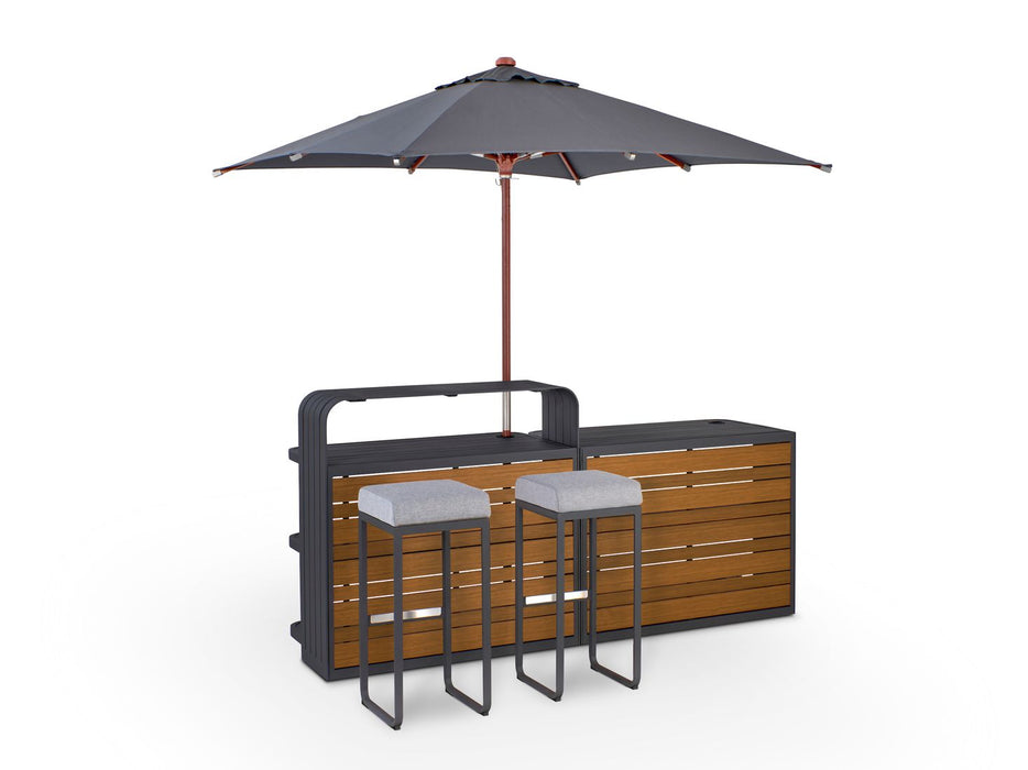 Luxurious Air Anthracite/Wood Outdoor Bar, 2.2M Made of Aluminium, Modular System for Private and Commercial Use