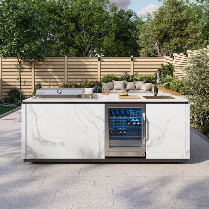 Buschbeck Derby Outdoor Kitchen – White Marbled Ceramic Finish 2.6M Plus Weather Protection Cover