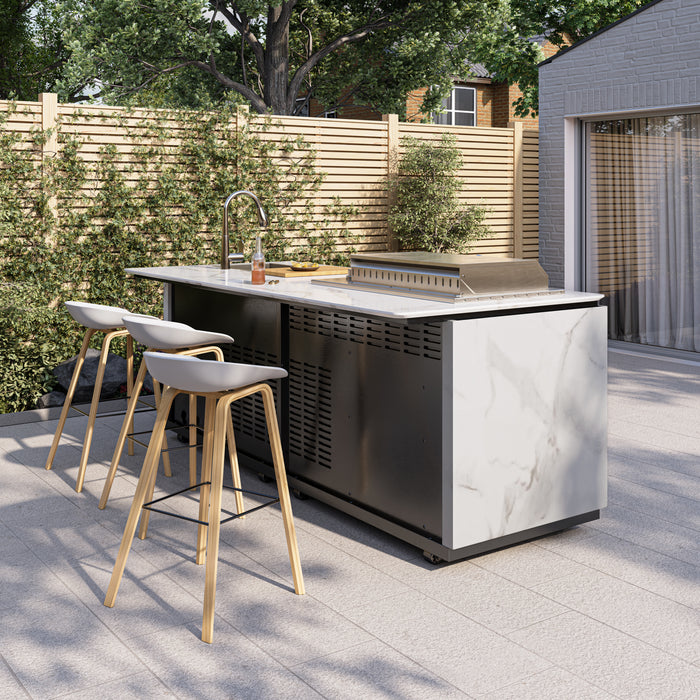 Buschbeck Derby Outdoor Kitchen – White Marbled Ceramic Finish 2.6M Plus Weather Protection Cover