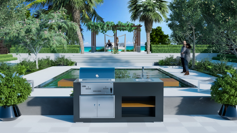 Grillandia Outdoor Kitchen Bull Bison Charcoal Grill, Sink and Weather Cover -2M