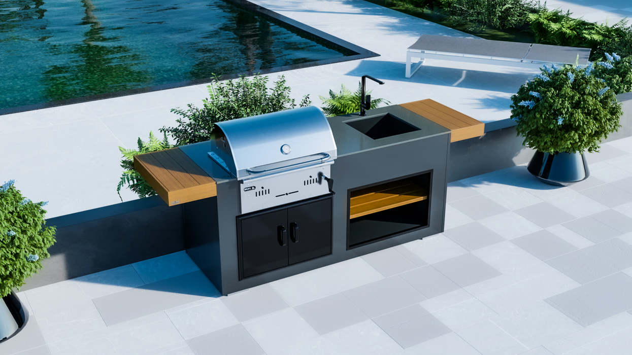 Outdoor Kitchen Bull Bison Charcoal Grill + Sink + Premium Cover
