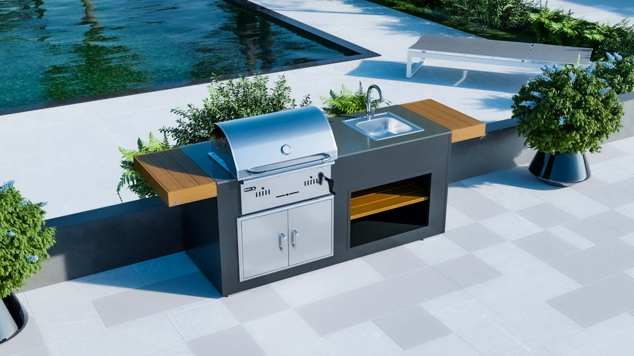 Outdoor Kitchen Bull Bison Charcoal Grill + Sink + Premium Cover