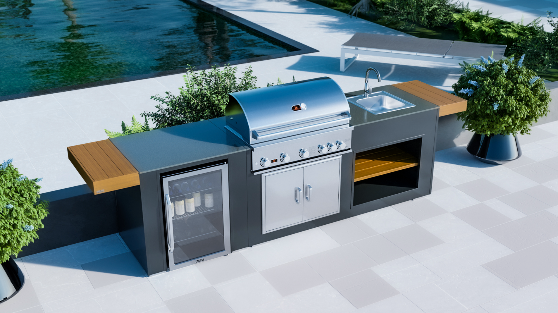 Grillandia Outdoor Kitchen Whistler Burford 5 Burner, Fridge, Sink and Weather Cover - 2.5M