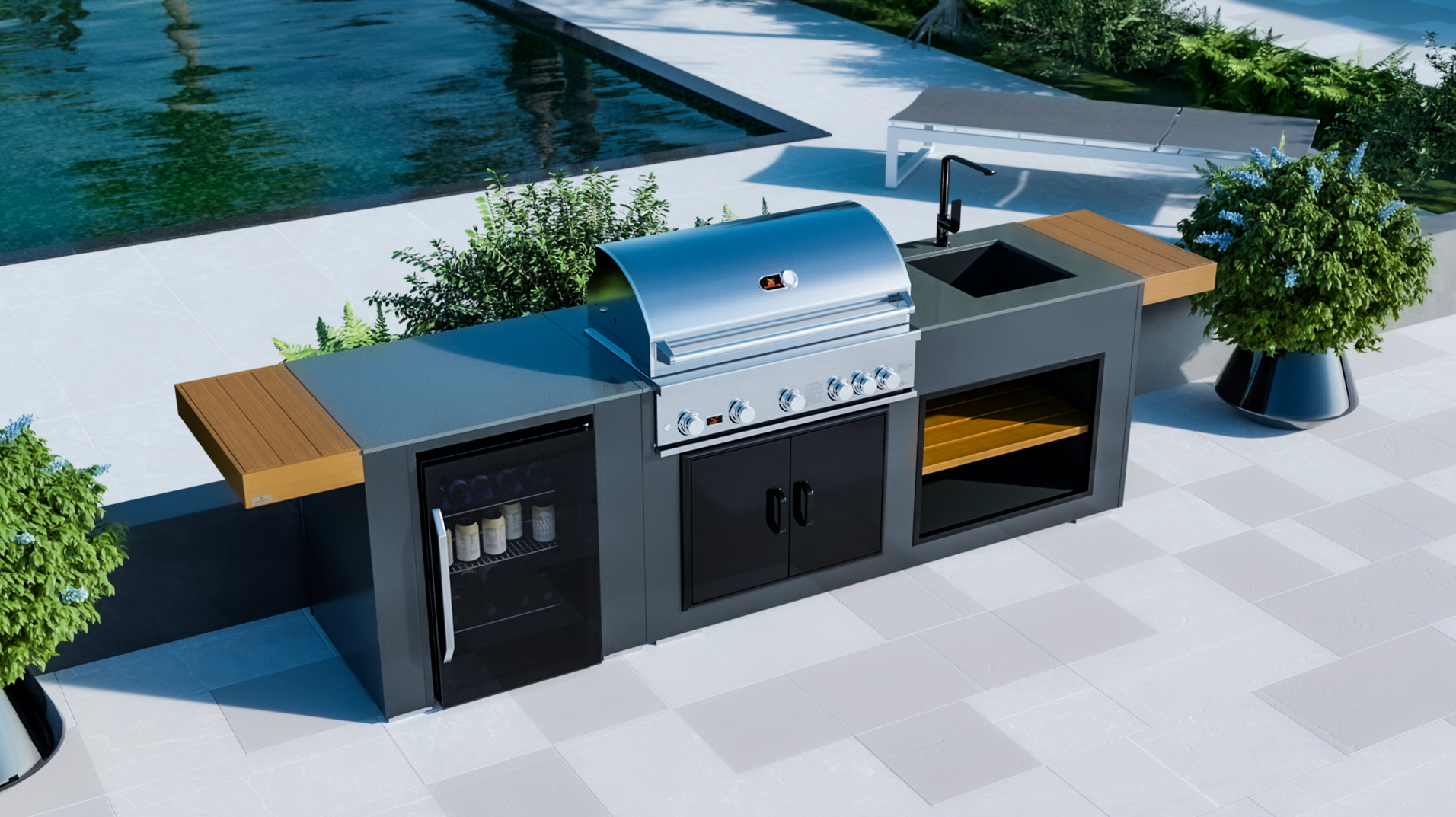 Grillandia Outdoor Kitchen Whistler Burford 5 Burner, Fridge, Sink and Weather Cover - 2.5M