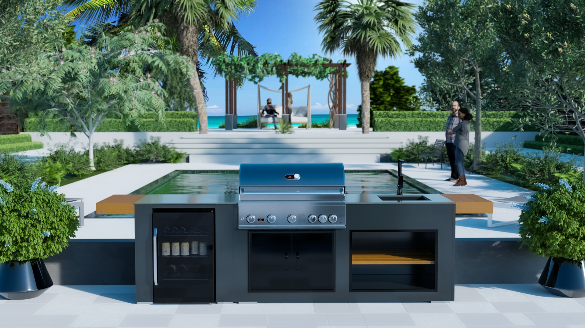 Grillandia Outdoor Kitchen Whistler Burford 5 Burner, Fridge, Sink and Weather Cover - 2.5M