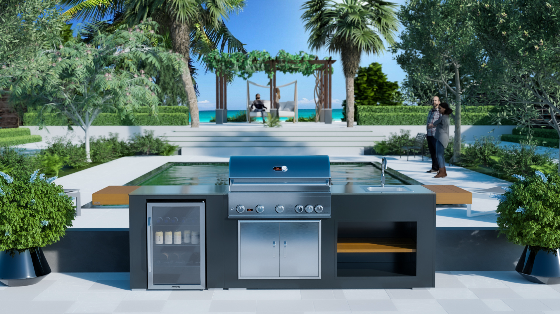 Grillandia Outdoor Kitchen Whistler Burford 5 Burner, Fridge, Sink and Weather Cover - 2.5M