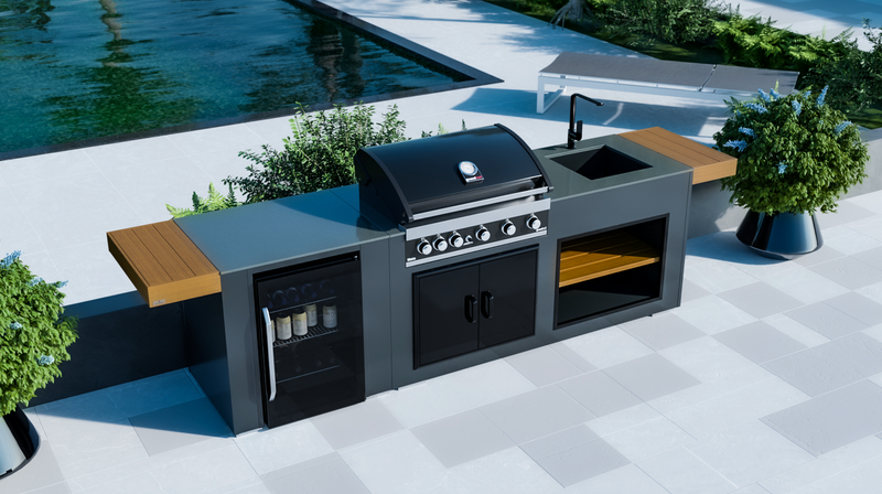 Grillandia Outdoor Kitchen Grandhall Maxim 5 Burner, Fridge, Sink and Weather Cover - 2.5M