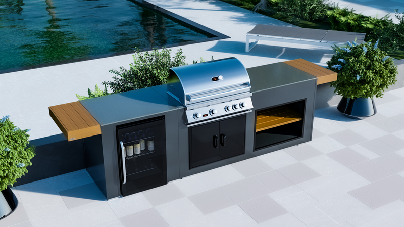 Grillandia Outdoor Kitchen Whistler Burford 4 Burner, and Primo Ceramic Grill - 4m