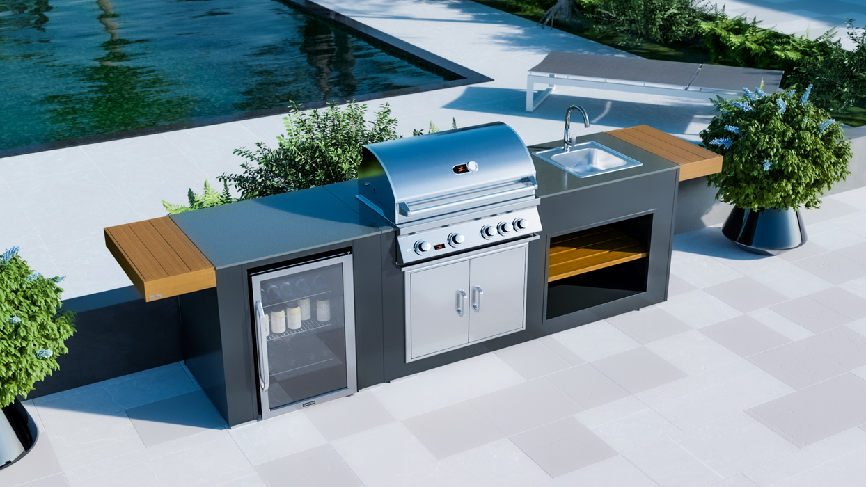 Outdoor Kitchen Fridge + Electric LAND MANN Grill + Sink + Premium Cover - 2.5M
