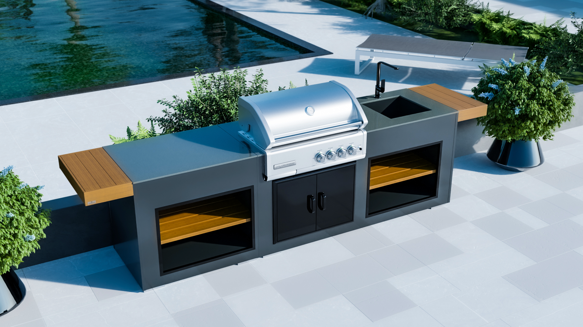 Grillandia Outdoor Kitchen CrossRay Barbecue, Sink and Weather Cover - 2.5M