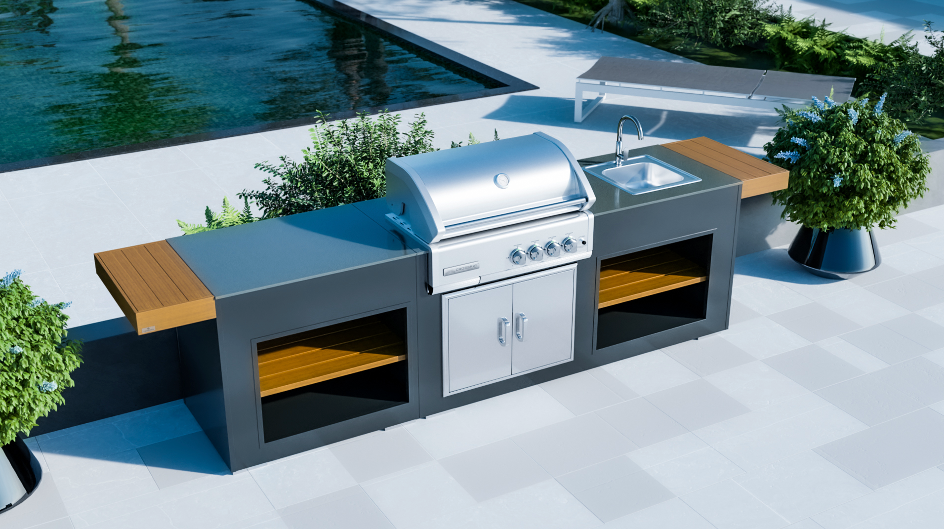 Grillandia Outdoor Kitchen CrossRay Barbecue, Sink and Weather Cover - 2.5M