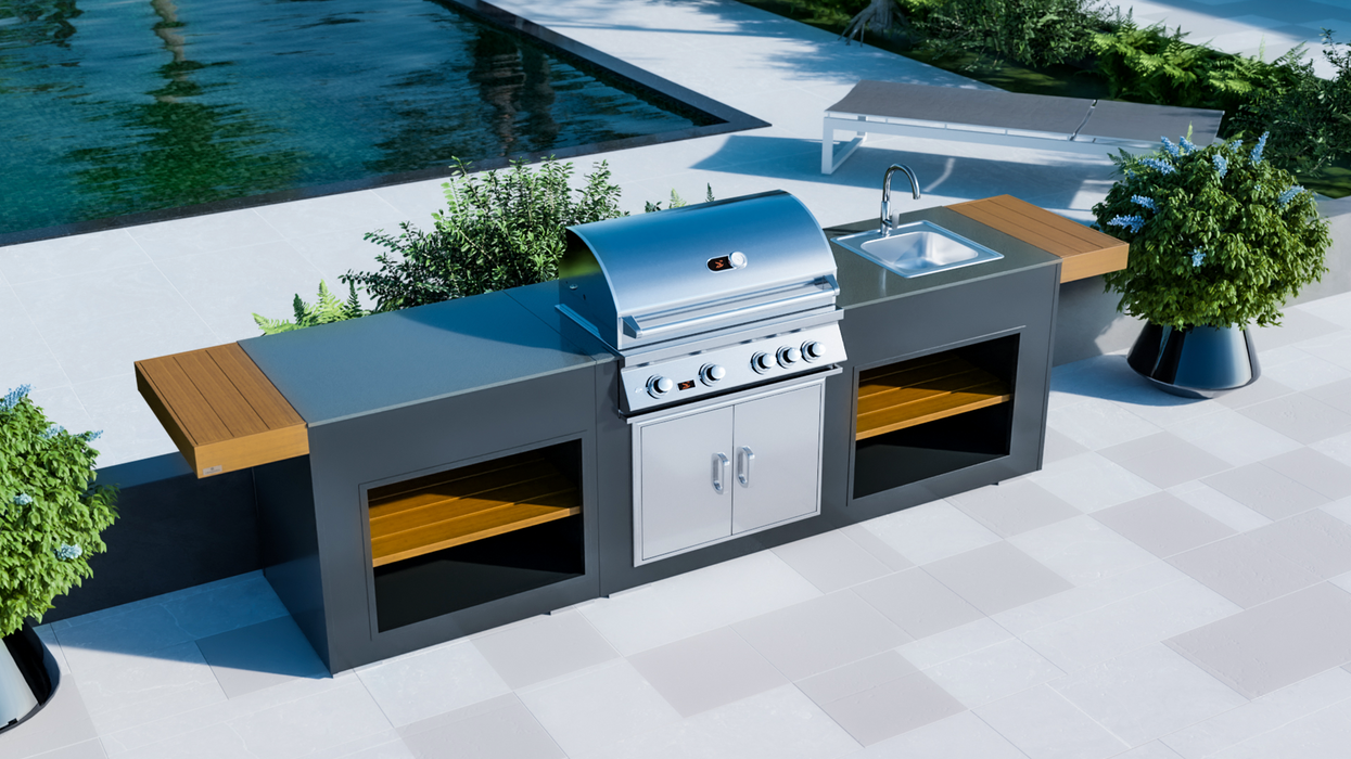 Outdoor Kitchen + Whistler Burford 4 Burner + Sink + Premium Cover - 2.5M