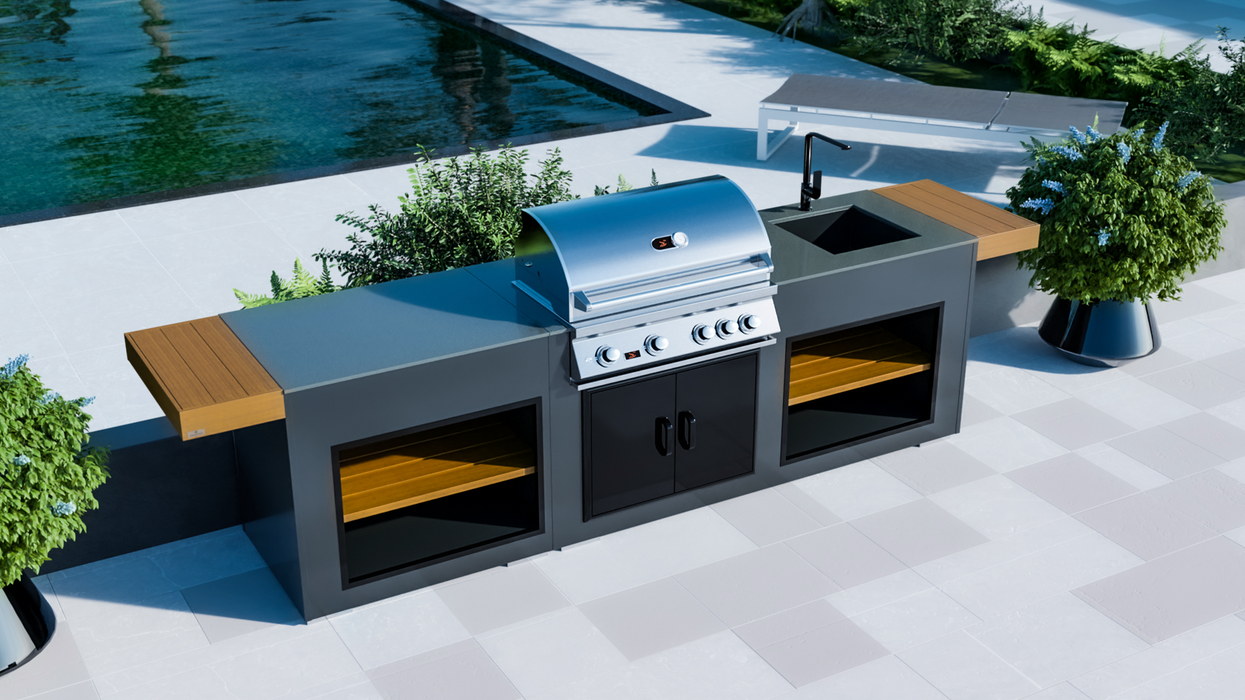 Outdoor Kitchen + Electric LAND MANN Grill + Sink + Premium Cover - 2.5M