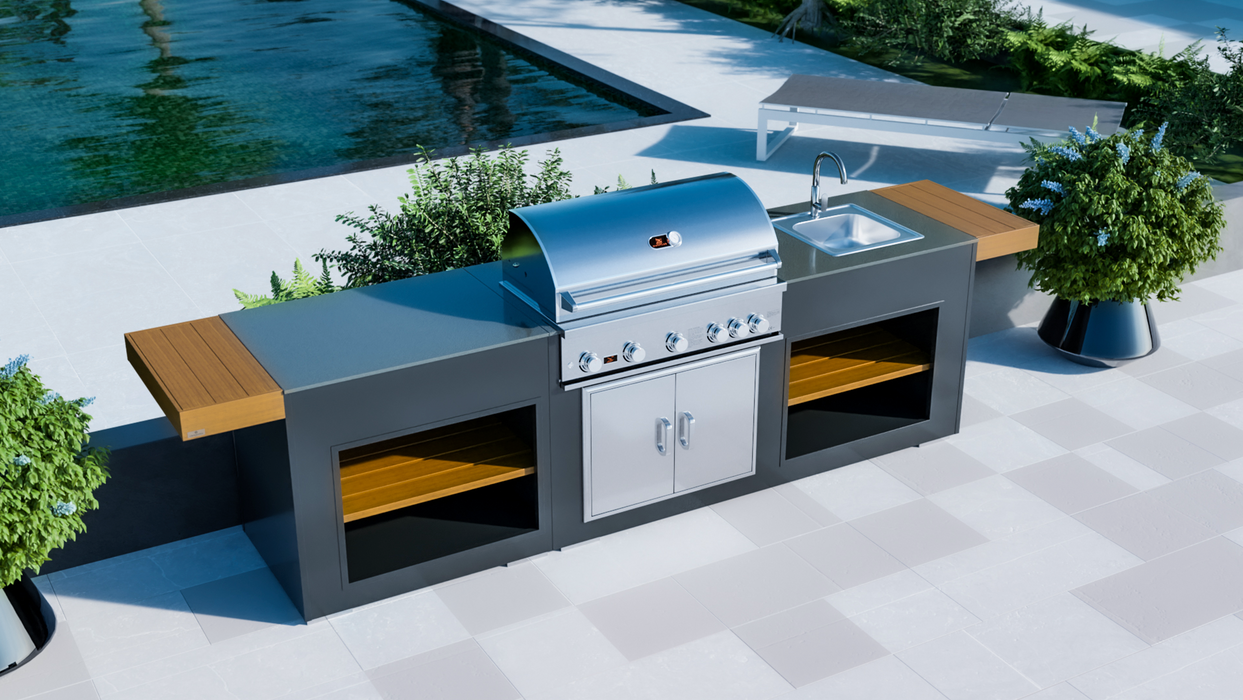 Outdoor Kitchen + Whistler Burford 5 Burner + Sink + Premium Cover - 2.5M