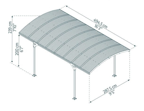 Atlas 10' x 16' Carport - Grey Aluminium & Polycarbonate Roof Panels