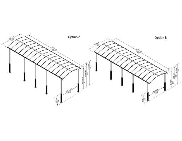 Alpine 12' x 35' Extra High Carport - Grey Aluminium & Twin-wall Polycarbonate Roof Panels