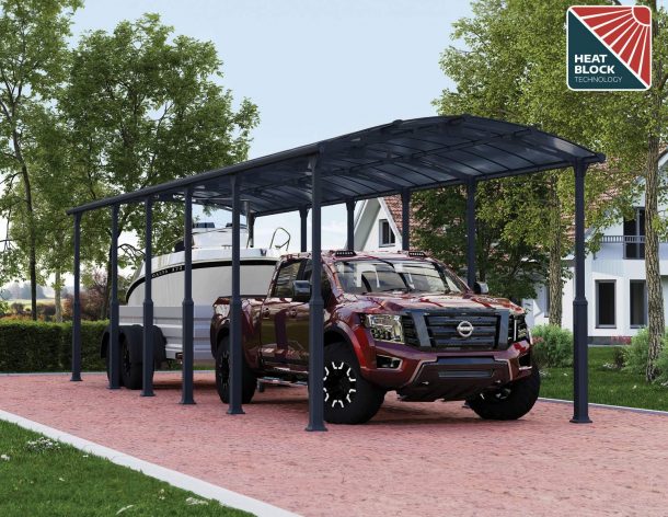 Alpine 12' x 42' Extra High Carport - Grey Aluminium & Twin-wall Polycarbonate Roof Panels