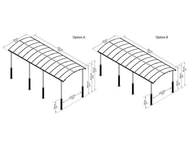 Alpine 12' x 28' Extra High Carport - Grey Aluminium & Twin-wall Polycarbonate Roof Panels