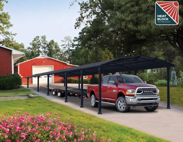 Arcadia 12' x 42' Carport - Grey Aluminium & Twin-wall Polycarbonate Roof Panels