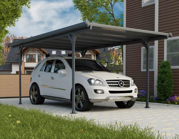 Verona 10' x 17' Carport - Grey Aluminium & Polycarbonate Roof Panels