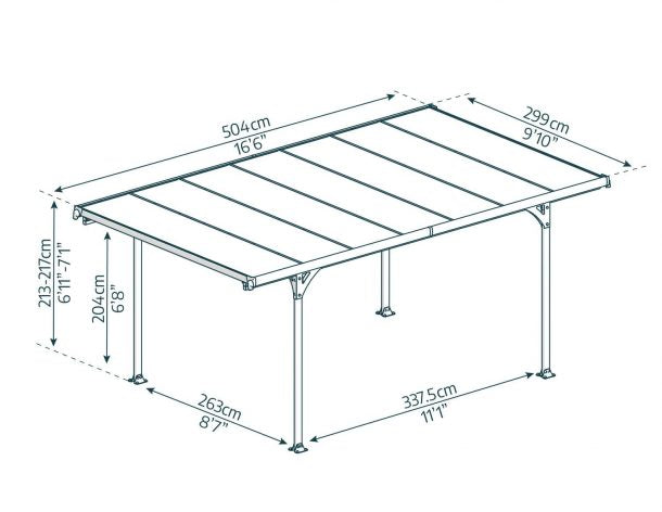 Verona 10' x 17' Carport - Grey Aluminium & Polycarbonate Roof Panels