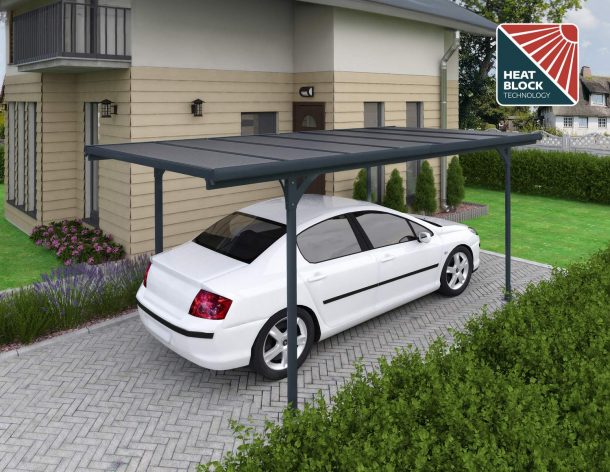 Verona 10' x 17' Carport - Grey Aluminium & Polycarbonate Roof Panels