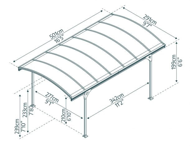 Vitoria 10 ft. 17 ft. Carport Kit - Grey Structure