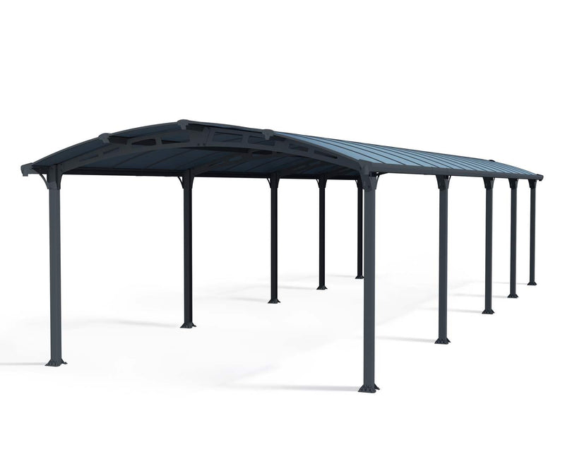 Arcadia 12' x 35' Carport - Grey Aluminium & Twin-wall Polycarbonate Roof Panels