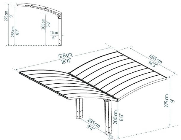 Arizona Double 16' x 19' Carport Kit - Grey Structure & Corrugated Solar Grey Panels