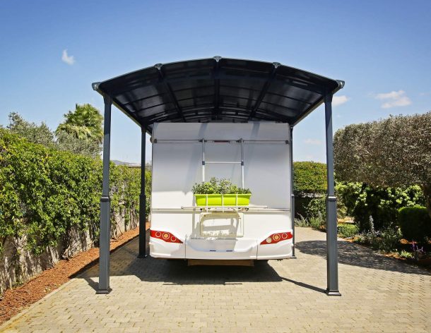 Alpine 12' x 42' Extra High Carport - Grey Aluminium & Twin-wall Polycarbonate Roof Panels
