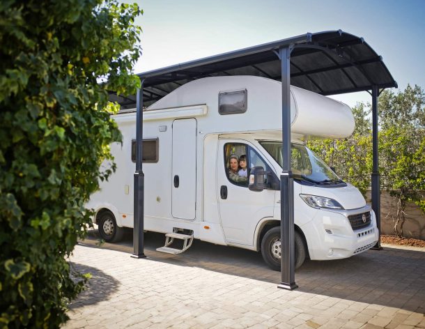 Alpine 12' x 42' Extra High Carport - Grey Aluminium & Twin-wall Polycarbonate Roof Panels