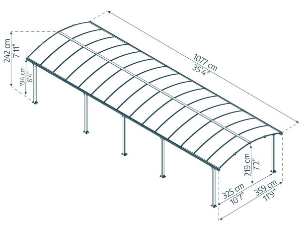 Arcadia 12' x 35' Carport - Grey Aluminium & Twin-wall Polycarbonate Roof Panels