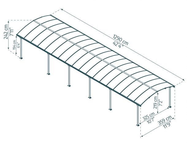 Arcadia 12' x 42' Carport - Grey Aluminium & Twin-wall Polycarbonate Roof Panels