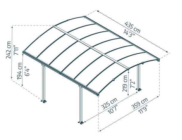 Arcadia 12' x 14' Carport - Grey Aluminium & Twin-wall Polycarbonate Roof Panels