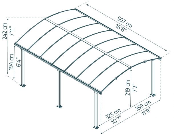 Arcadia 12' x 17' Carport - Grey Aluminium & Polycarbonate Roof Panels