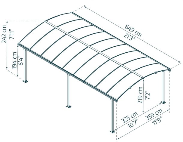 Arcadia 12' x 21' Carport Kit - Grey Aluminium & Twin-wall Polycarbonate Roof Panels