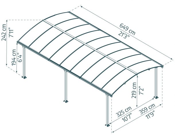 Arcadia 12' x 21' Carport Kit - Grey Aluminium & Twin-wall Polycarbonate Roof Panels