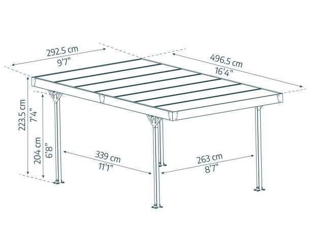 Palma 10' x 16' Carport - Grey Aluminium & Twin-wall Polycarbonate Roof