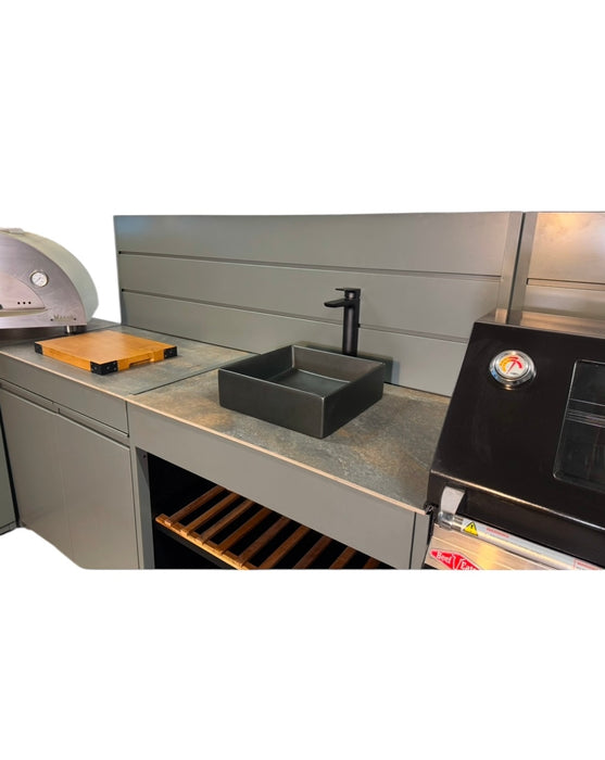 Vision Outdoor Kitchen U Shape Fridge Pizza Oven, Kamado, and Barbecue Grill