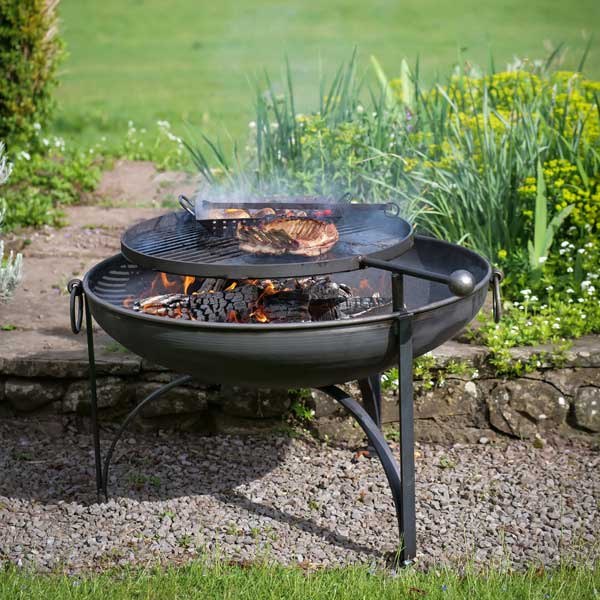 Tripod plus Plain Jane with Swing Arm BBQ Rack Fire Pit 90cm
