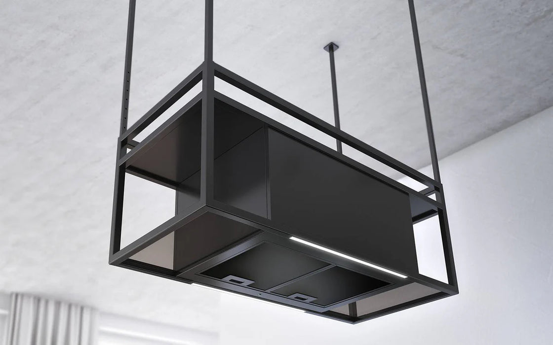 Airforce Q-BIC 120cm Island cooker hood anthracite & black glass finish- on poles