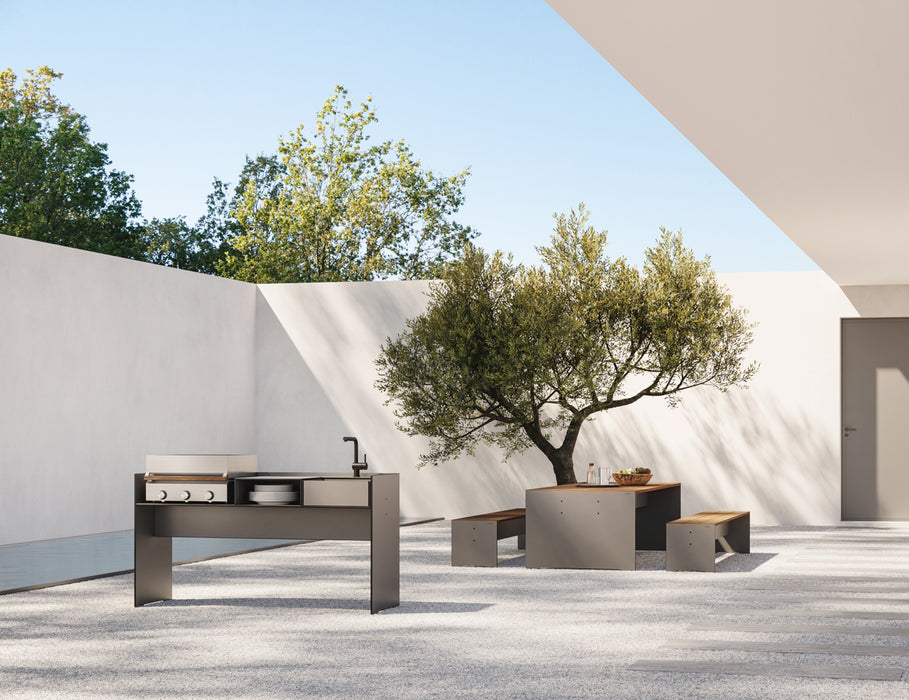 Riva Outdoor Wood Rectangular table and Benches