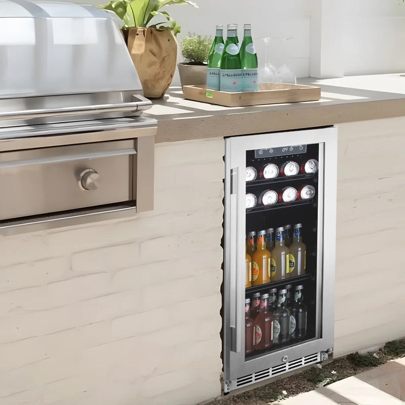 Glass door slim line outdoor under-counter beverage cooler