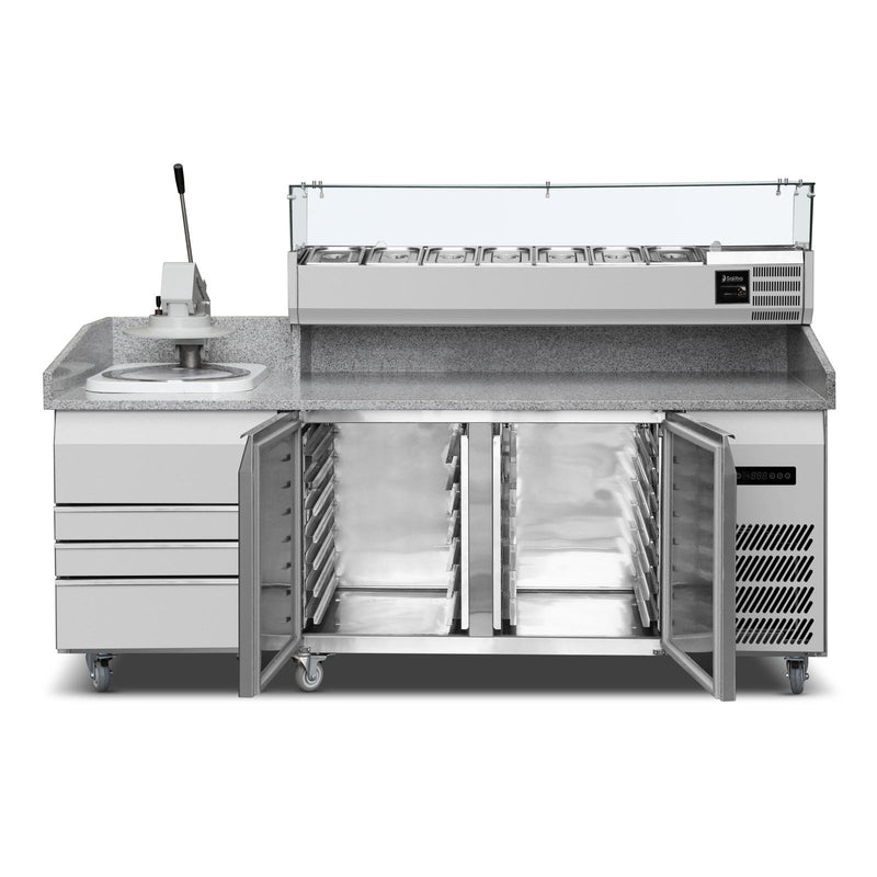 Pizza Press Dough Stretching Machine with Integrated Cooling Workstation