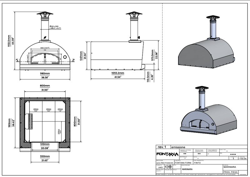Fontana Marinara Build In Hybrid Gas and Wood Pizza Oven - Stainless Steel