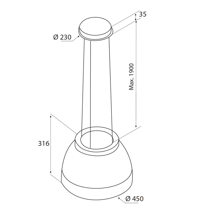 Airforce Restyled Luna 45cm Island Cooker hood in Pearl White with Slim LED Lights